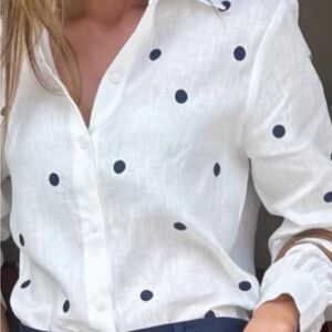 ETRO printed polka dot tulle linen button down top blouse 44 US 10